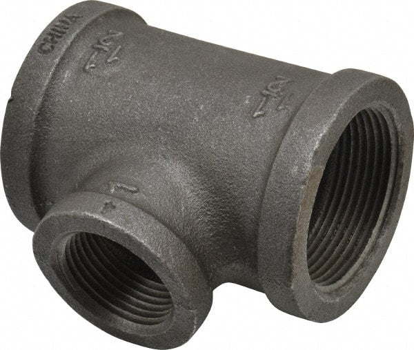 B&K Mueller - Size 1-1/2 x 1", Class 150, Malleable Iron Black Pipe Reducing Tee - 150 psi, Threaded End Connection - Exact Tooling