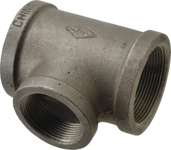 B&K Mueller - Size 2 x 1-1/2", Class 150, Malleable Iron Black Pipe Reducing Tee - 150 psi, Threaded End Connection - Exact Tooling