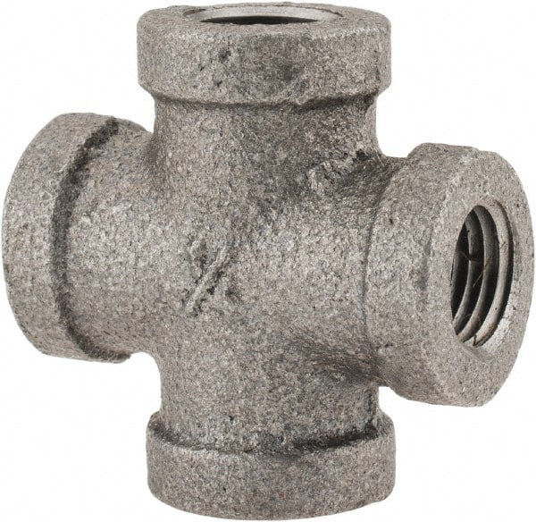 B&K Mueller - Size 1/4", Class 150, Malleable Iron Black Pipe Cross - 150 psi, Threaded End Connection - Exact Tooling