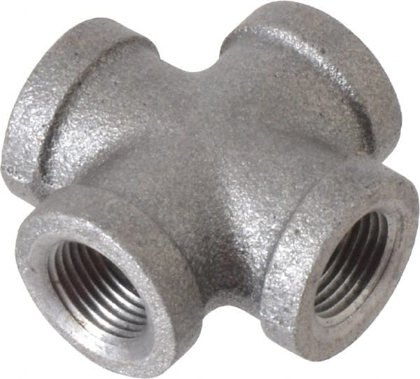 B&K Mueller - Size 3/8", Class 150, Malleable Iron Black Pipe Cross - 150 psi, Threaded End Connection - Exact Tooling