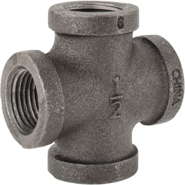 B&K Mueller - Size 1/2", Class 150, Malleable Iron Black Pipe Cross - 150 psi, Threaded End Connection - Exact Tooling