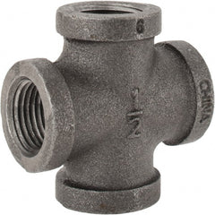 B&K Mueller - Size 1/2", Class 150, Malleable Iron Black Pipe Cross - 150 psi, Threaded End Connection - Exact Tooling