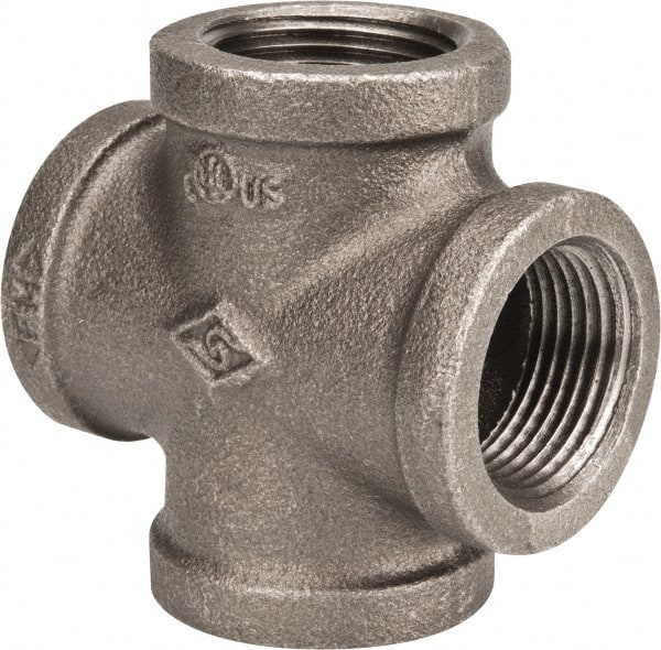 B&K Mueller - Size 1", Class 150, Malleable Iron Black Pipe Cross - 150 psi, Threaded End Connection - Exact Tooling