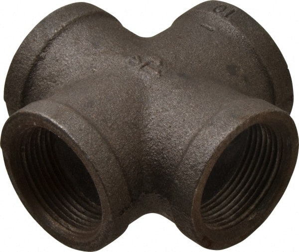 B&K Mueller - Size 1-1/4", Class 150, Malleable Iron Black Pipe Cross - 150 psi, Threaded End Connection - Exact Tooling