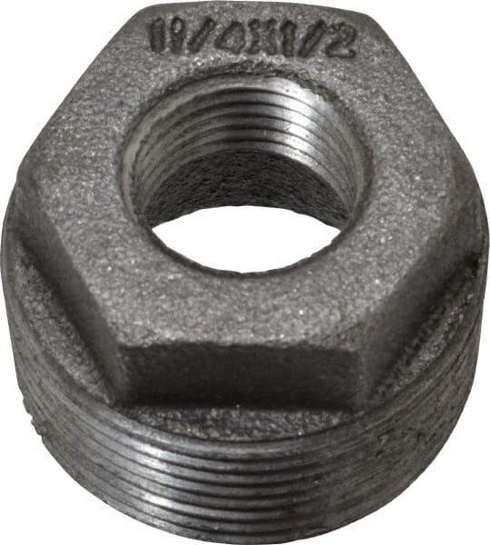 B&K Mueller - Size 1-1/4 x 1/2", Class 150, Malleable Iron Black Pipe Hex Bushing - 150 psi, Threaded End Connection - Exact Tooling