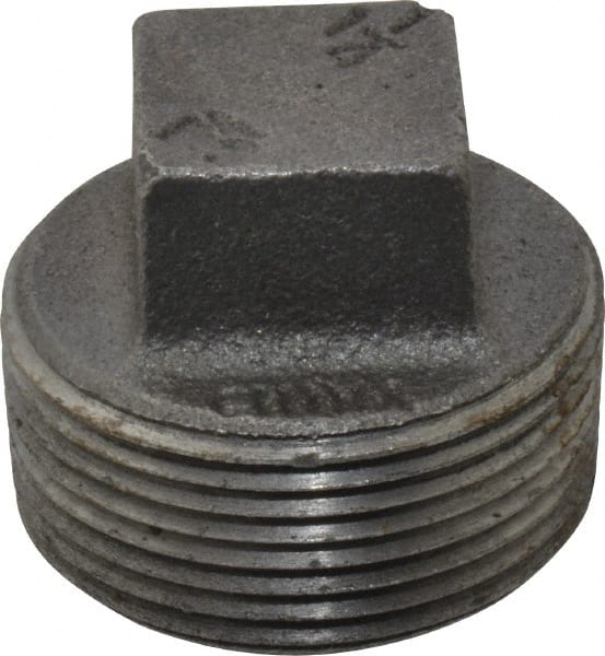 B&K Mueller - Size 1-1/4", Class 150, Malleable Iron Black Pipe Square Plug - 150 psi, Threaded End Connection - Exact Tooling