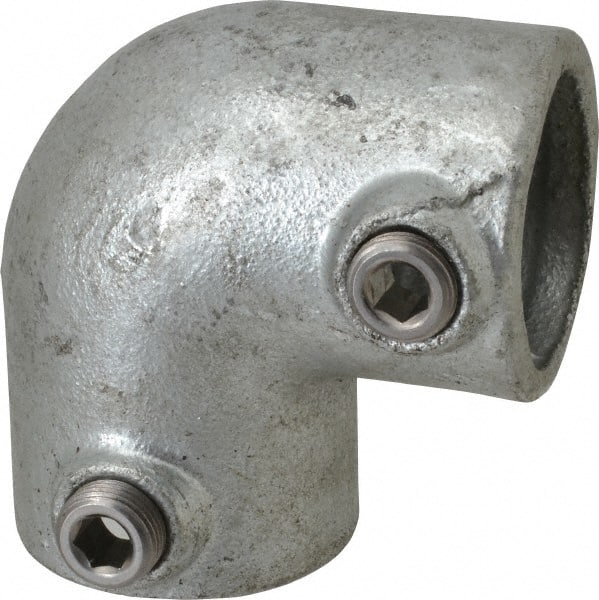 PRO-SAFE - 1-1/4" Pipe, 90° Elbow, Malleable Iron Elbow Pipe Rail Fitting - Galvanized Finish - Exact Tooling