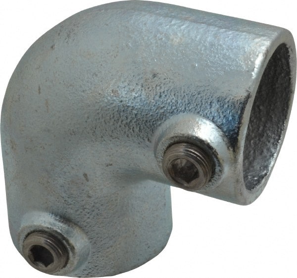 PRO-SAFE - 1-1/2" Pipe, 90° Elbow, Malleable Iron Elbow Pipe Rail Fitting - Galvanized Finish - Exact Tooling
