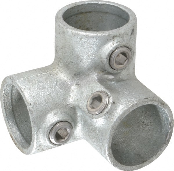 PRO-SAFE - 1-1/4" Pipe, 90° Side Outlet Elbow, Malleable Iron Elbow Pipe Rail Fitting - Galvanized Finish - Exact Tooling