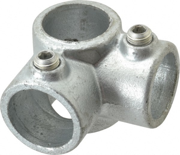 PRO-SAFE - 1" Pipe, Two Socket Tee, Malleable Iron Tee Pipe Rail Fitting - Galvanized Finish - Exact Tooling