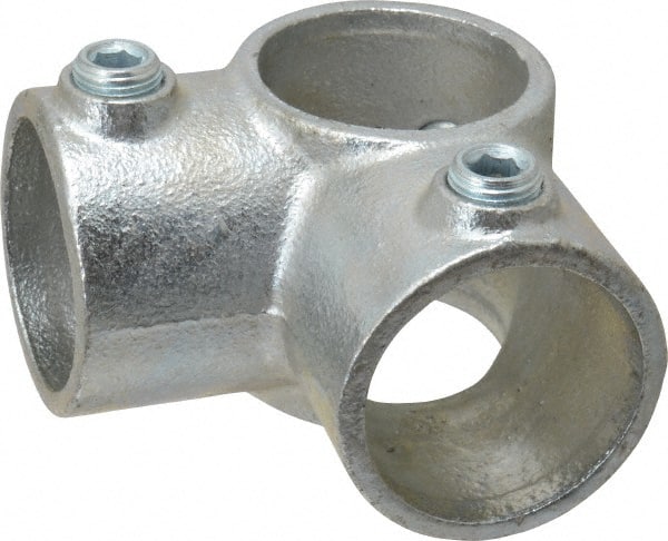 PRO-SAFE - 1-1/2" Pipe, Two Socket Tee, Malleable Iron Tee Pipe Rail Fitting - Galvanized Finish - Exact Tooling