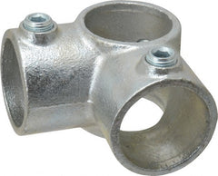 PRO-SAFE - 1-1/2" Pipe, Two Socket Tee, Malleable Iron Tee Pipe Rail Fitting - Galvanized Finish - Exact Tooling