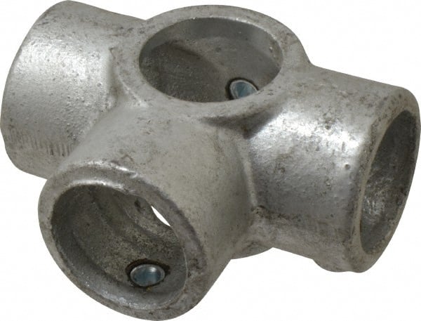 PRO-SAFE - 1-1/4" Pipe, Side Outlet Tee, Malleable Iron Tee Pipe Rail Fitting - Galvanized Finish - Exact Tooling
