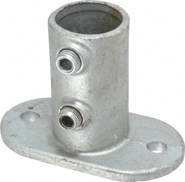 PRO-SAFE - 1-1/4" Pipe, Railing Flange, Malleable Iron Flange Pipe Rail Fitting - Galvanized Finish - Exact Tooling