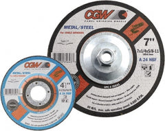 Camel Grinding Wheels - 24 Grit, 6" Wheel Diam, 1/4" Wheel Thickness, 7/8" Arbor Hole, Type 27 Depressed Center Wheel - Coarse Grade, Aluminum Oxide, Resinoid Bond, 10,200 Max RPM - Exact Tooling