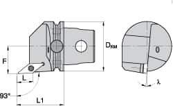 Kennametal - Right Hand Cut, Size KM63, VB.. Insert Compatiblity, External Modular Turning & Profiling Cutting Unit Head - 43mm Ctr to Cutting Edge, 60mm Head Length, Through Coolant, Series Screw-On - Exact Tooling