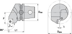Kennametal - Left Hand Cut, Size KM63, CC.. Insert Compatiblity, Internal Modular Turning & Profiling Cutting Unit Head - 43mm Ctr to Cutting Edge, 60mm Head Length, Through Coolant, Series Screw-On - Exact Tooling