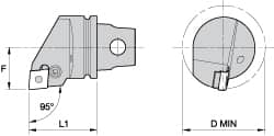 Kennametal - Left Hand Cut, Size KM32, CN.. Insert Compatiblity, External Modular Turning & Profiling Cutting Unit Head - 22mm Ctr to Cutting Edge, 35mm Head Length, Through Coolant, Series Kenlever - Exact Tooling
