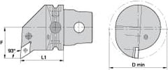 Kennametal - Left Hand Cut, Size KM63, DN.. Insert Compatiblity, Internal Modular Turning & Profiling Cutting Unit Head - 43mm Ctr to Cutting Edge, 60mm Head Length, Through Coolant, Series Kenlever - Exact Tooling
