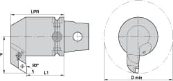 Kennametal - Left Hand Cut, Size KM63, DN.. Insert Compatiblity, Internal Modular Turning & Profiling Cutting Unit Head - 59mm Ctr to Cutting Edge, 95mm Head Length, Through Coolant, Series Kenlever - Exact Tooling