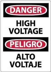 NMC - Accident Prevention Label, Header: DANGER - Legend: Danger - High Voltage, English & Spanish, Black, Red & White, 3" Long x 5" High, Sign Muscle Finish - Exact Tooling
