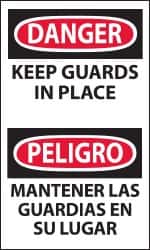 NMC - Accident Prevention Label, Header: DANGER - Legend: Danger - Keep Guards in Place, English & Spanish, Black, Red & White, 3" Long x 5" High, Sign Muscle Finish - Exact Tooling