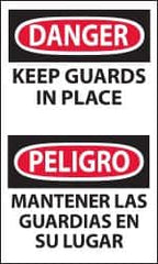 NMC - Accident Prevention Label, Header: DANGER - Legend: Danger - Keep Guards in Place, English & Spanish, Black, Red & White, 3" Long x 5" High, Sign Muscle Finish - Exact Tooling
