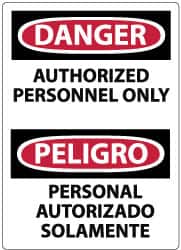 NMC - Security & Admittance Label, Header: DANGER - Legend: Danger - Authorized Personnel Only, English & Spanish, Black, Red & White, 3" Long x 5" High, Sign Muscle Finish - Exact Tooling