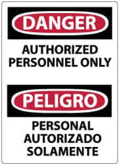 NMC - Security & Admittance Label, Header: DANGER - Legend: Danger - Authorized Personnel Only, English & Spanish, Black, Red & White, 3" Long x 5" High, Sign Muscle Finish - Exact Tooling