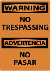 NMC - "Warning - No Trespassing", 14" Long x 10" Wide, Rigid Plastic Safety Sign - Rectangle, 0.05" Thick, Use for Security & Admittance - Exact Tooling