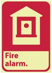 NMC - Fire Alarm, Pressure Sensitive Vinyl Fire Sign - 7" Wide x 10" High, Glow-in-the-Dark - Exact Tooling