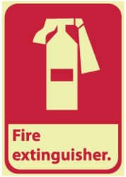 NMC - Fire Extinguisher, Pressure Sensitive Vinyl Fire Sign - 7" Wide x 10" High, Glow-in-the-Dark - Exact Tooling