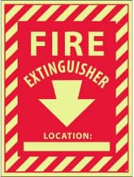 NMC - Fire Extinguisher Location: ____, Pressure Sensitive Vinyl Fire Sign - 9" Wide x 12" High, Glow-in-the-Dark - Exact Tooling