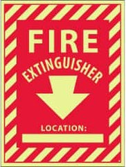 NMC - Fire Extinguisher Location: ____, Pressure Sensitive Vinyl Fire Sign - 9" Wide x 12" High, Glow-in-the-Dark - Exact Tooling