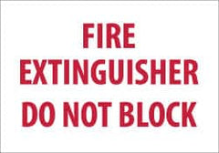 NMC - Fire Extinguisher - Do Not Block, Pressure Sensitive Vinyl Fire Sign - 10" Wide x 7" High, Glow-in-the-Dark - Exact Tooling