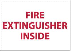 NMC - Fire Extinguisher Inside, Pressure Sensitive Vinyl Fire Sign - 9" Wide x 6" High, Glow-in-the-Dark - Exact Tooling
