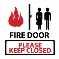 NMC - Fire Door - Please Keep Closed, Pressure Sensitive Vinyl Fire Sign - 7" Wide x 7" High, Glow-in-the-Dark - Exact Tooling