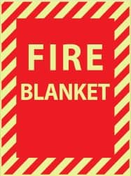 NMC - Fire Blanket, Plastic Fire Sign - 9" Wide x 12" High, Glow-in-the-Dark - Exact Tooling