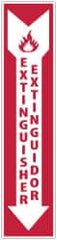 NMC - Extinguisher, Pressure Sensitive Vinyl Fire Sign - 4" Wide x 18" High, English/Spanish, Glow-in-the-Dark - Exact Tooling