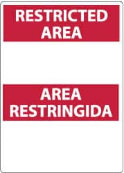 NMC - "Restricted Area", 14" Long x 10" Wide, Pressure-Sensitive Vinyl Safety Sign - Rectangle, 0.004" Thick, Use for Security & Admittance - Exact Tooling