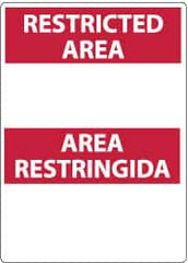 NMC - "Restricted Area", 14" Long x 10" Wide, Pressure-Sensitive Vinyl Safety Sign - Rectangle, 0.004" Thick, Use for Security & Admittance - Exact Tooling