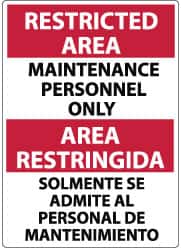NMC - "Restricted Area - Maintenance Personnel Only", 14" Long x 10" Wide, Aluminum Safety Sign - Rectangle, 0.04" Thick, Use for Security & Admittance - Exact Tooling