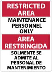 NMC - "Restricted Area - Maintenance Personnel Only", 14" Long x 10" Wide, Rigid Plastic Safety Sign - Rectangle, 0.05" Thick, Use for Security & Admittance - Exact Tooling
