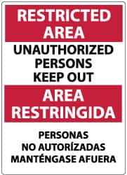 NMC - "Restricted Area - Unauthorized Persons Keep Out", 14" Long x 10" Wide, Aluminum Safety Sign - Rectangle, 0.04" Thick, Use for Security & Admittance - Exact Tooling