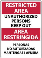 NMC - "Restricted Area - Unauthorized Persons Keep Out", 14" Long x 10" Wide, Rigid Plastic Safety Sign - Rectangle, 0.05" Thick, Use for Security & Admittance - Exact Tooling