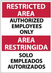 NMC - "Restricted Area - Authorized Employees Only", 14" Long x 10" Wide, Rigid Plastic Safety Sign - Rectangle, 0.05" Thick, Use for Security & Admittance - Exact Tooling