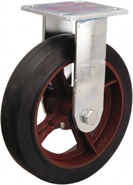 Hamilton - 8" Diam x 2" Wide x 9-1/2" OAH Top Plate Mount Rigid Caster - Rubber Mold on Cast Iron, 500 Lb Capacity, Straight Roller Bearing, 4 x 4-1/2" Plate - Exact Tooling