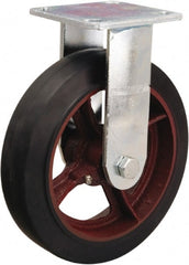 Hamilton - 8" Diam x 2" Wide x 9-1/2" OAH Top Plate Mount Rigid Caster - Rubber Mold on Cast Iron, 500 Lb Capacity, Straight Roller Bearing, 4 x 4-1/2" Plate - Exact Tooling