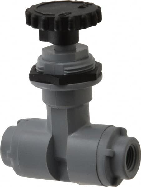 Specialty Mfr - 1/8" Pipe, Inline Needle Valve - PTFE Seal, FNPT x FNPT Ends, PVC Valve, 125 Max psi - Exact Tooling