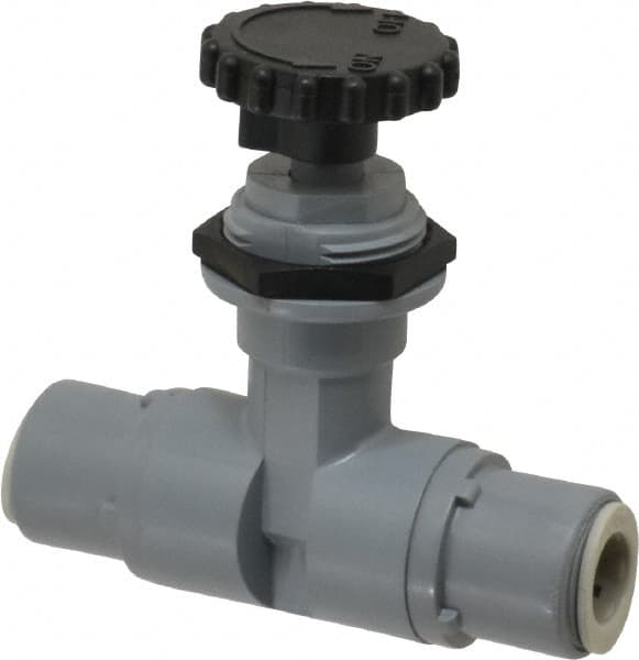Specialty Mfr - 3/8" Pipe, Inline Needle Valve - EPDM Seal, Push To Connect x Push To Connect Ends, PVC Valve, 125 Max psi - Exact Tooling